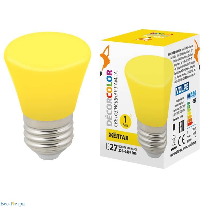 лампа светодиодная volpe e27 1w желтая led-d45-1w/yellow/e27/fr/с bell ul-00005641